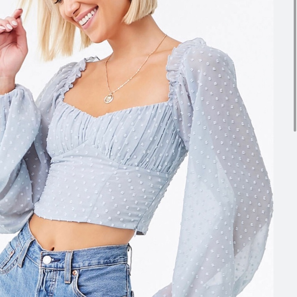 NWT- Clip Dot Sheer Balloon Sleeve Blouse, Medium